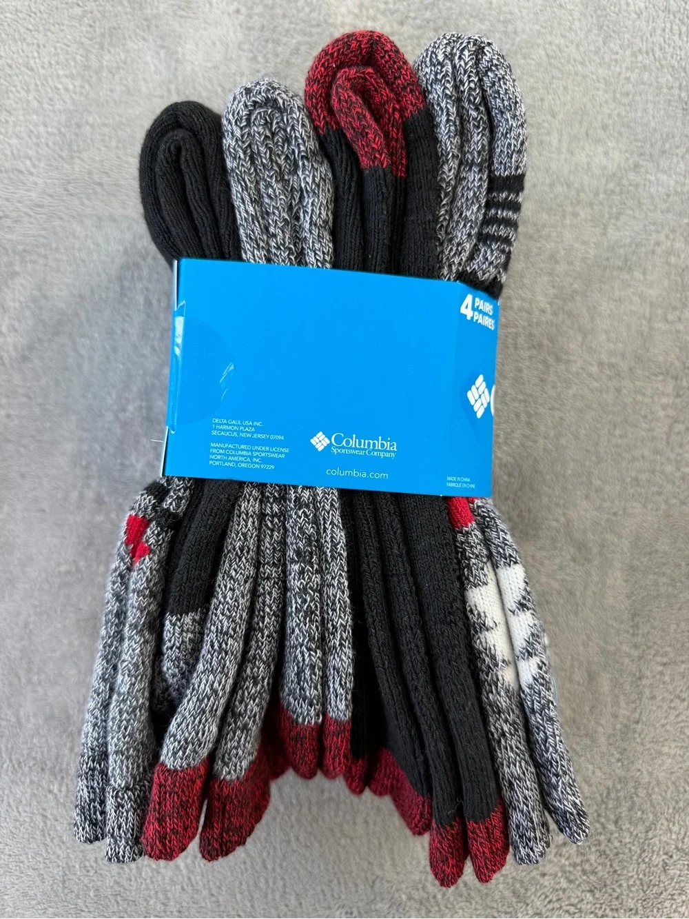 (4 Pairs) Columbia Men's Crew Socks - Black, Gray, Red & Yellow Accents